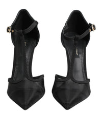 Dolce & Gabbana Black Mesh T-strap Stiletto High Heels Women's Shoes