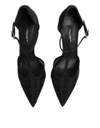 Dolce & Gabbana Black Mesh T-strap Stiletto High Heels Women's Shoes