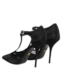 Dolce & Gabbana Black Mesh T-strap Stiletto High Heels Women's Shoes