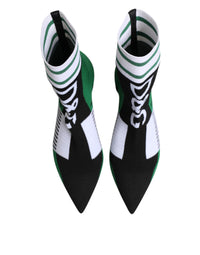 Dolce & Gabbana Green Stretch Sock Style Ankle Boots Women's Shoes