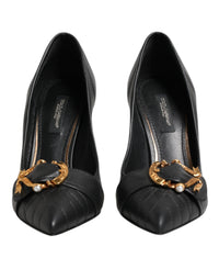 Dolce & Gabbana Black Devotion Leather Heels Pumps Women's Shoes
