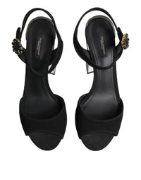 Dolce & Gabbana Black Crystal Ankle Strap Keira Sandal Women's Shoes