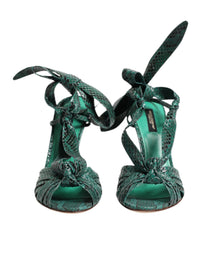 Dolce & Gabbana Green Python Leather Heels Sandals Women's Shoes