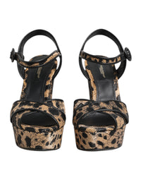 Dolce & Gabbana Brown Leopard Wedges Ankle Strap Sandals Women's Shoes