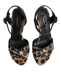 Dolce & Gabbana Brown Leopard Wedges Ankle Strap Sandals Women's Shoes