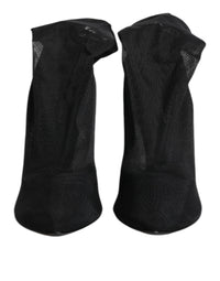 Dolce & Gabbana Black Silk Stretch Mesh Sock Boots Women's Shoes