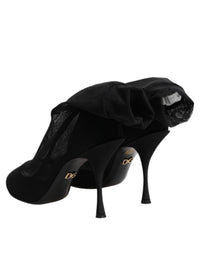 Dolce & Gabbana Black Silk Stretch Mesh Sock Boots Women's Shoes