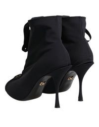Dolce & Gabbana Black Stiletto Heels Lace Up Boots Women's Shoes