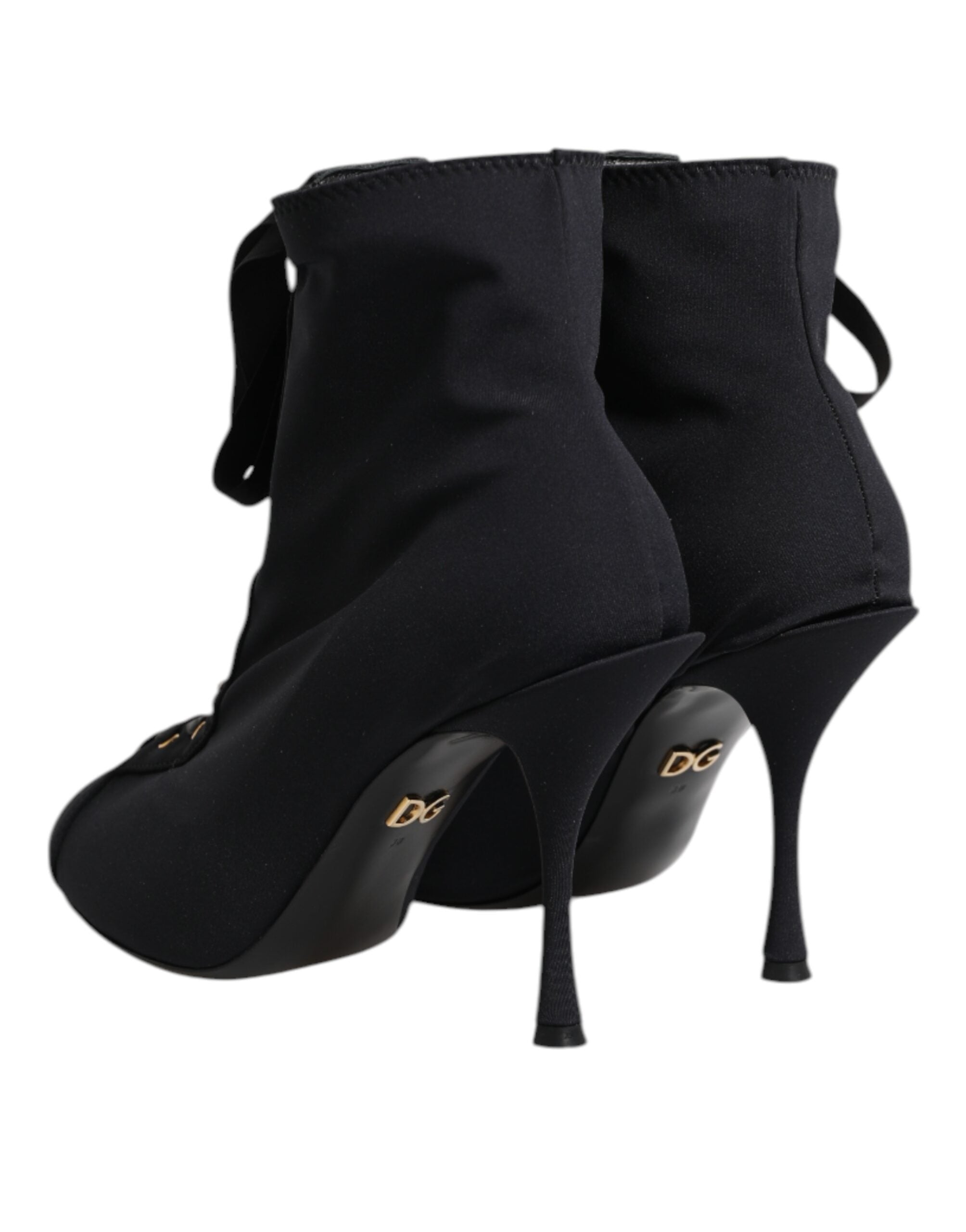 Dolce & Gabbana Black Stiletto Heels Lace Up Boots Women's Shoes