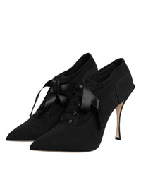 Dolce & Gabbana Black Lace Up Stiletto Heels Pumps Women's Shoes