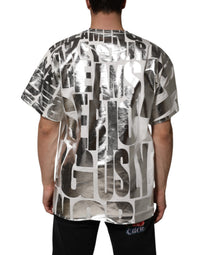 Dolce & Gabbana Dolce & Gabbana White Cotton Silver Metallic Slogan Print Men's T-shirt