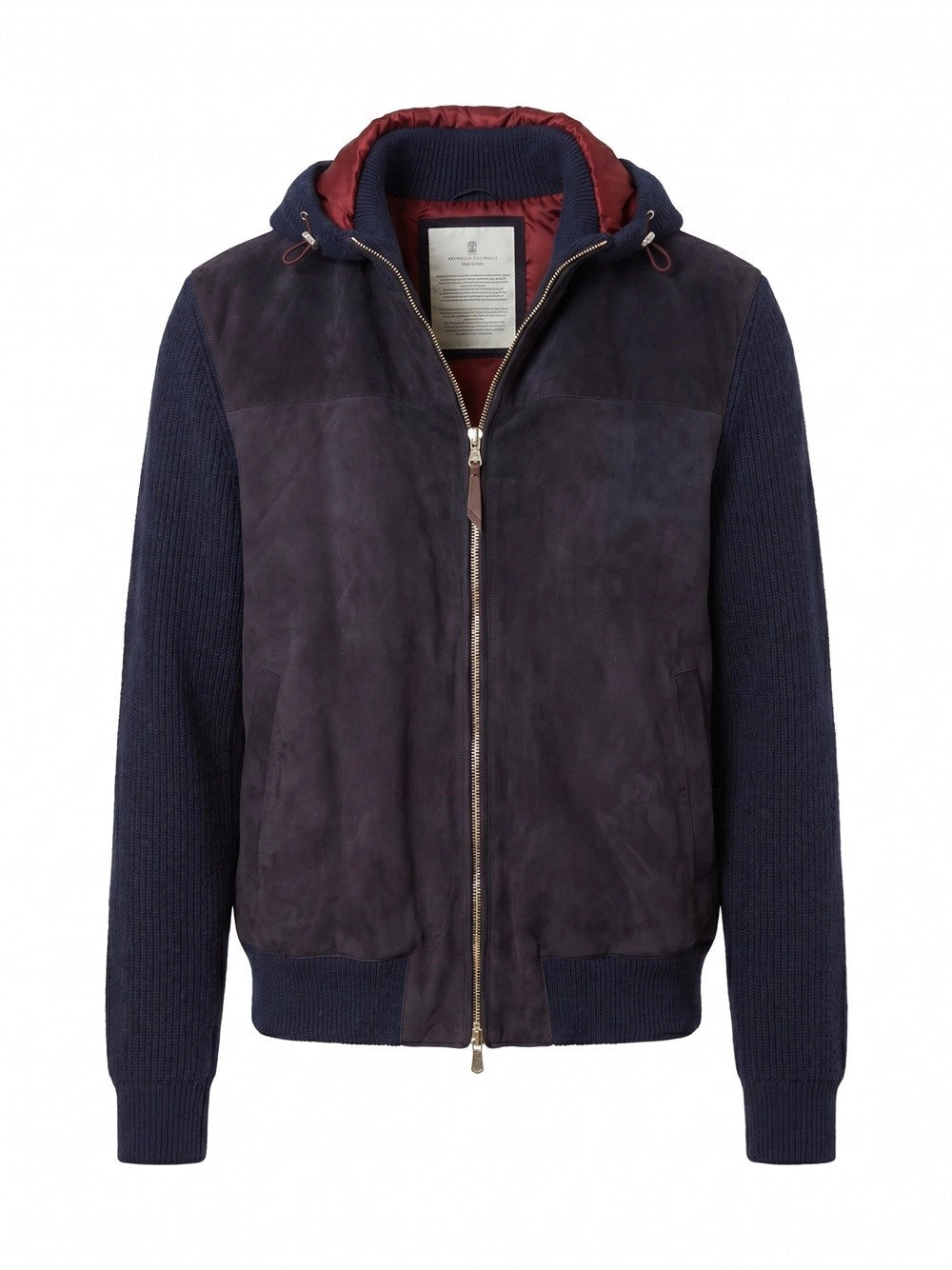 Brunello Cucinelli Men Suede And Cashmere Knit Hooded Bomber Jacket