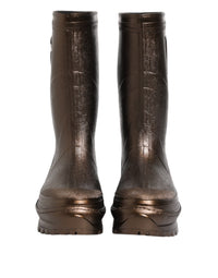 Dolce & Gabbana Metallic Bronze Pull On Rain Boots Women's Shoes