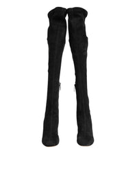 Dolce & Gabbana Black Suede Leather Knee High Boots Women's Shoes