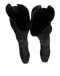 Dolce & Gabbana Black Suede Leather Knee High Boots Women's Shoes