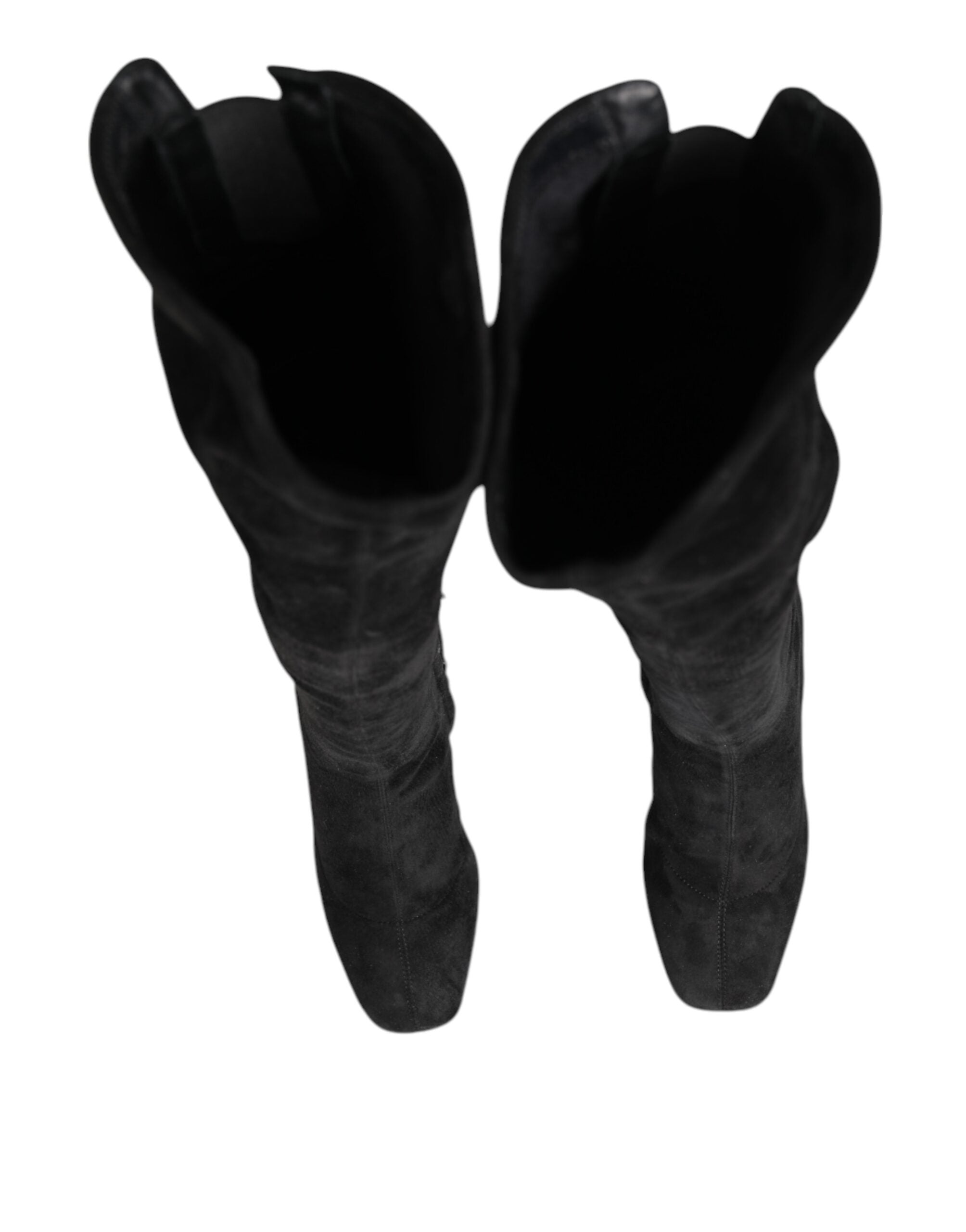 Dolce & Gabbana Black Suede Leather Knee High Boots Women's Shoes