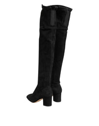 Dolce & Gabbana Black Suede Leather Knee High Boots Women's Shoes