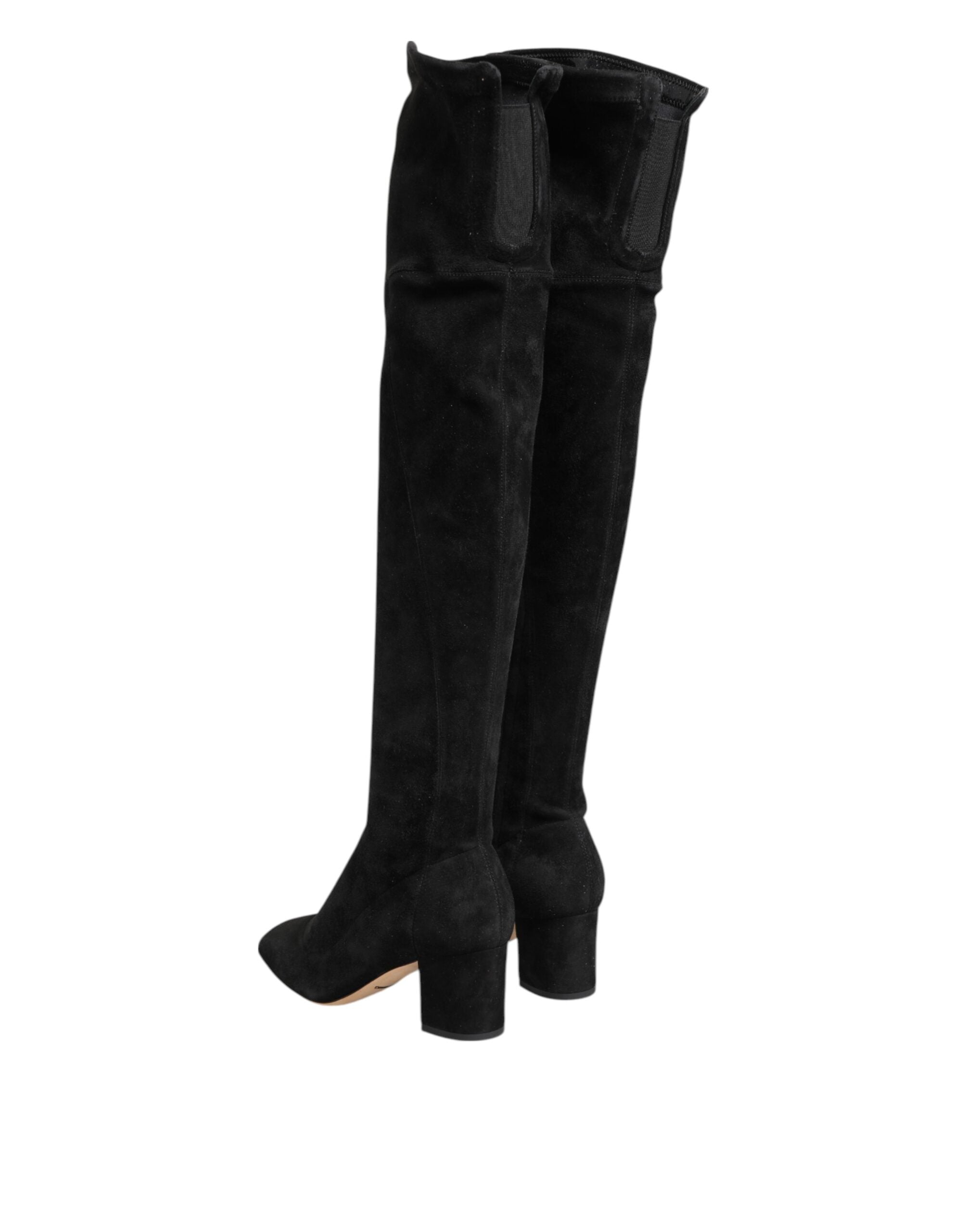 Dolce & Gabbana Black Suede Leather Knee High Boots Women's Shoes