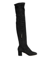 Dolce & Gabbana Black Suede Leather Knee High Boots Women's Shoes