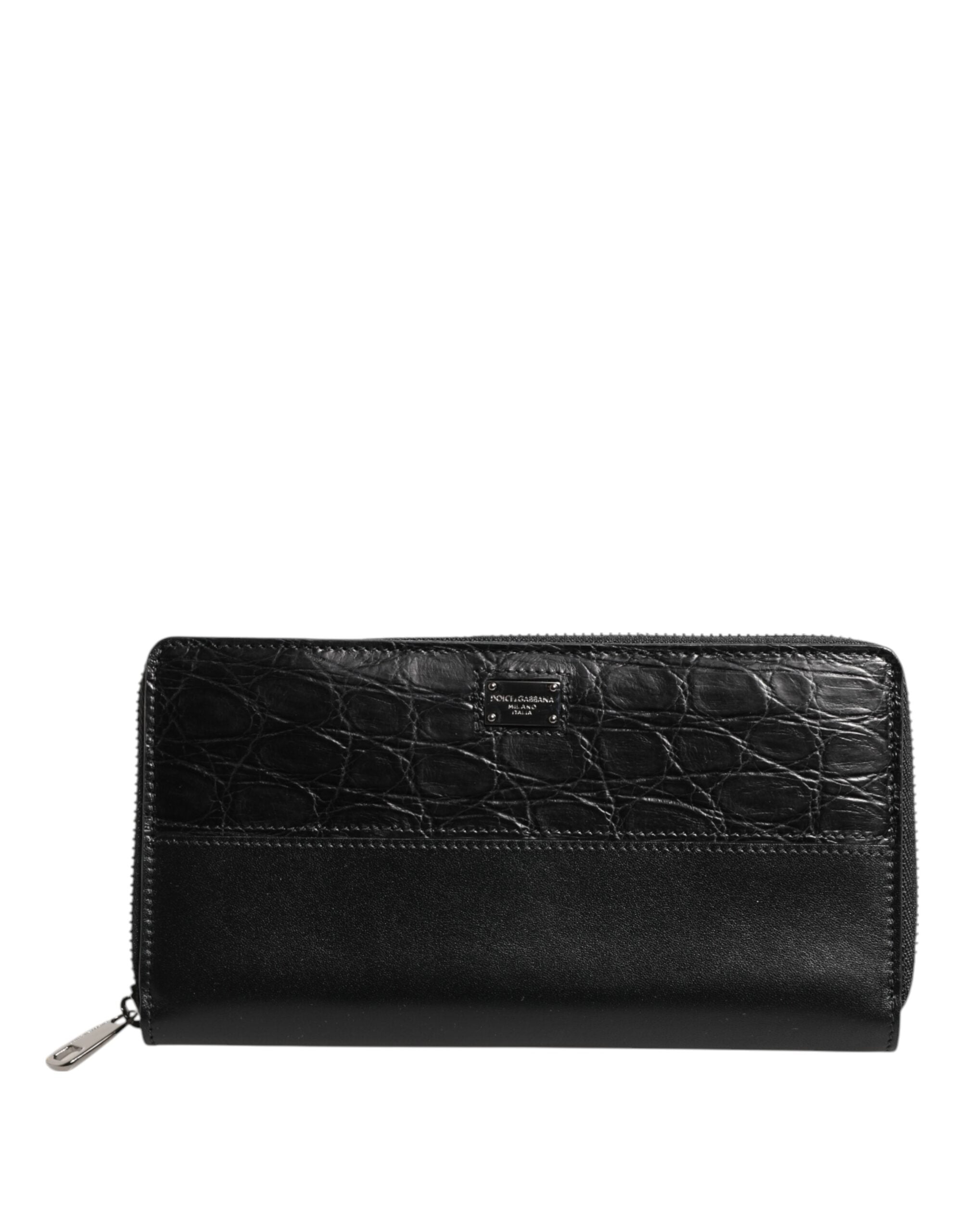 Dolce & Gabbana Dolce & Gabbana Black Leather Logo Plaque Zip Around Continental Men's Wallet