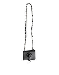 Dolce & Gabbana Dolce & Gabbana Black Leather Crystal Embellished Card Holder Women's Wallet