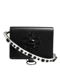 Dolce & Gabbana Dolce & Gabbana Black Leather Crystal Embellished Card Holder Women's Wallet
