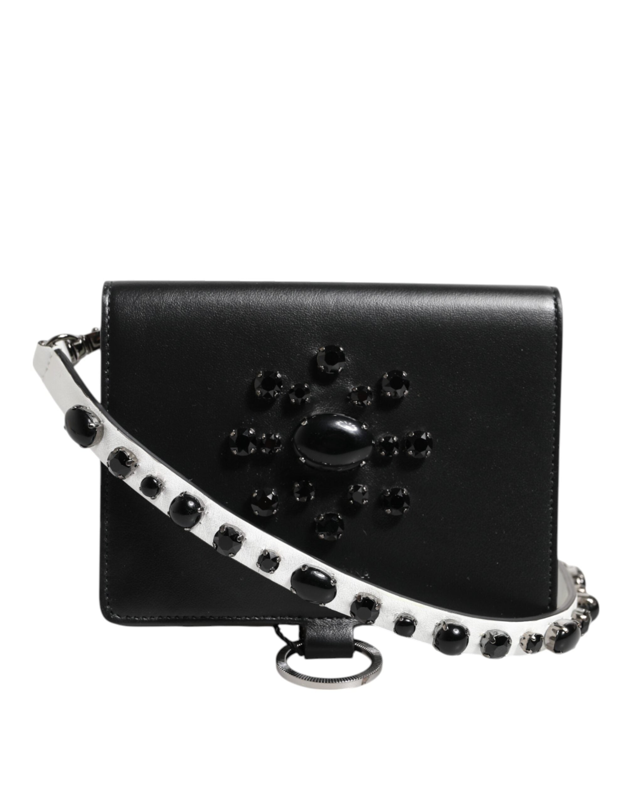Dolce & Gabbana Dolce & Gabbana Black Leather Crystal Embellished Card Holder Women's Wallet