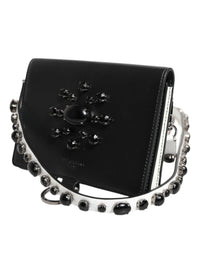 Dolce & Gabbana Dolce & Gabbana Black Leather Crystal Embellished Card Holder Women's Wallet