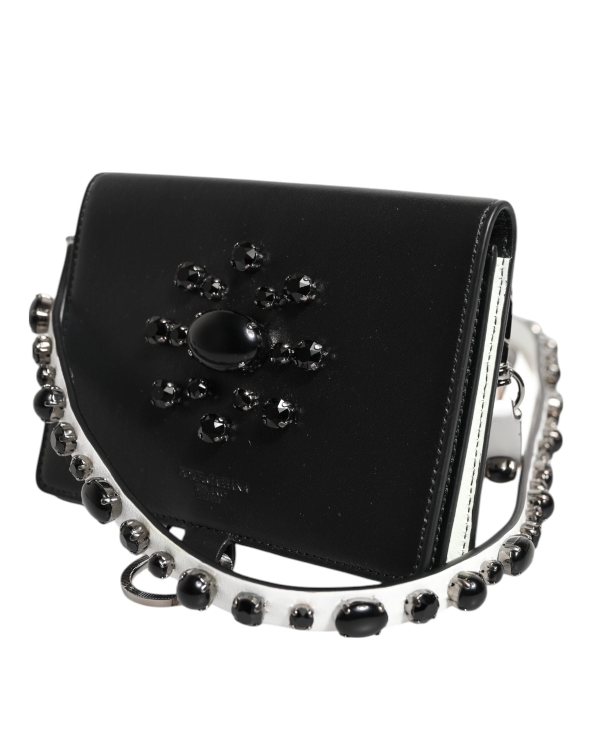 Dolce & Gabbana Dolce & Gabbana Black Leather Crystal Embellished Card Holder Women's Wallet