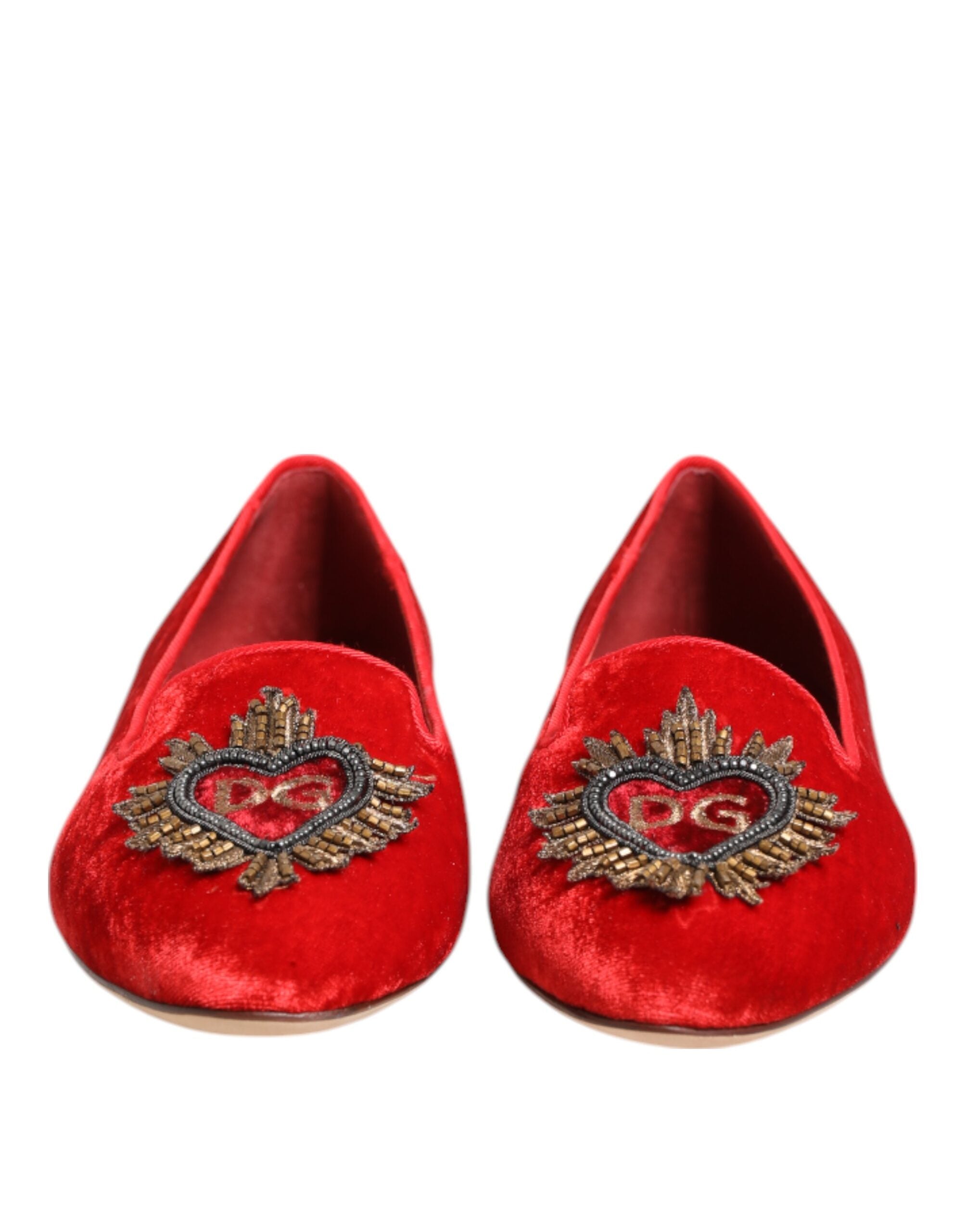 Dolce & Gabbana Dolce & Gabbana Red Velvet DG Heart Loafers Flat Women's Shoes