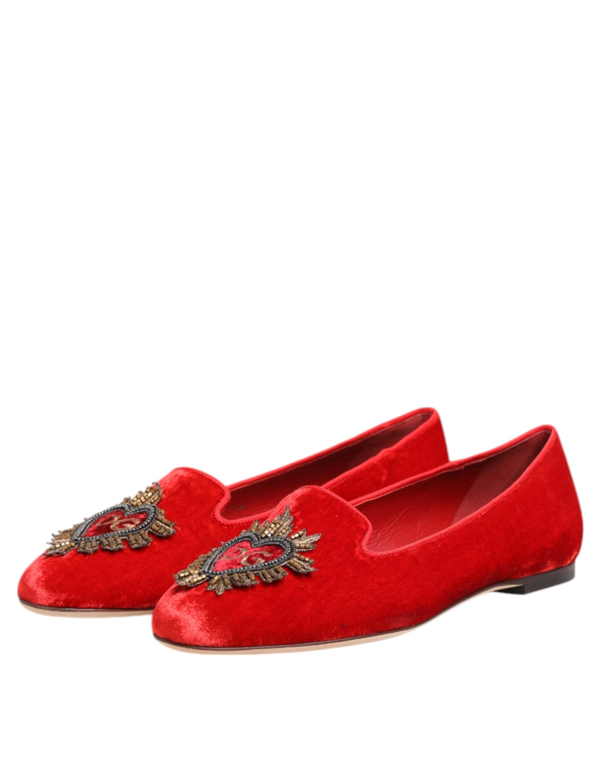 Dolce & Gabbana Dolce & Gabbana Red Velvet DG Heart Loafers Flat Women's Shoes