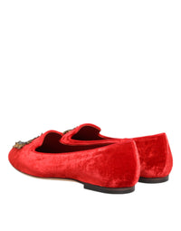 Dolce & Gabbana Dolce & Gabbana Red Velvet DG Heart Loafers Flat Women's Shoes