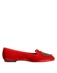 Dolce & Gabbana Dolce & Gabbana Red Velvet DG Heart Loafers Flat Women's Shoes