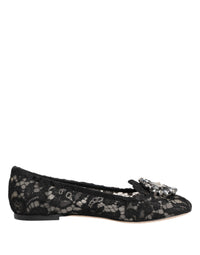 Dolce & Gabbana Dolce & Gabbana Black Taormina Lace Crystals Flats Women's Shoes