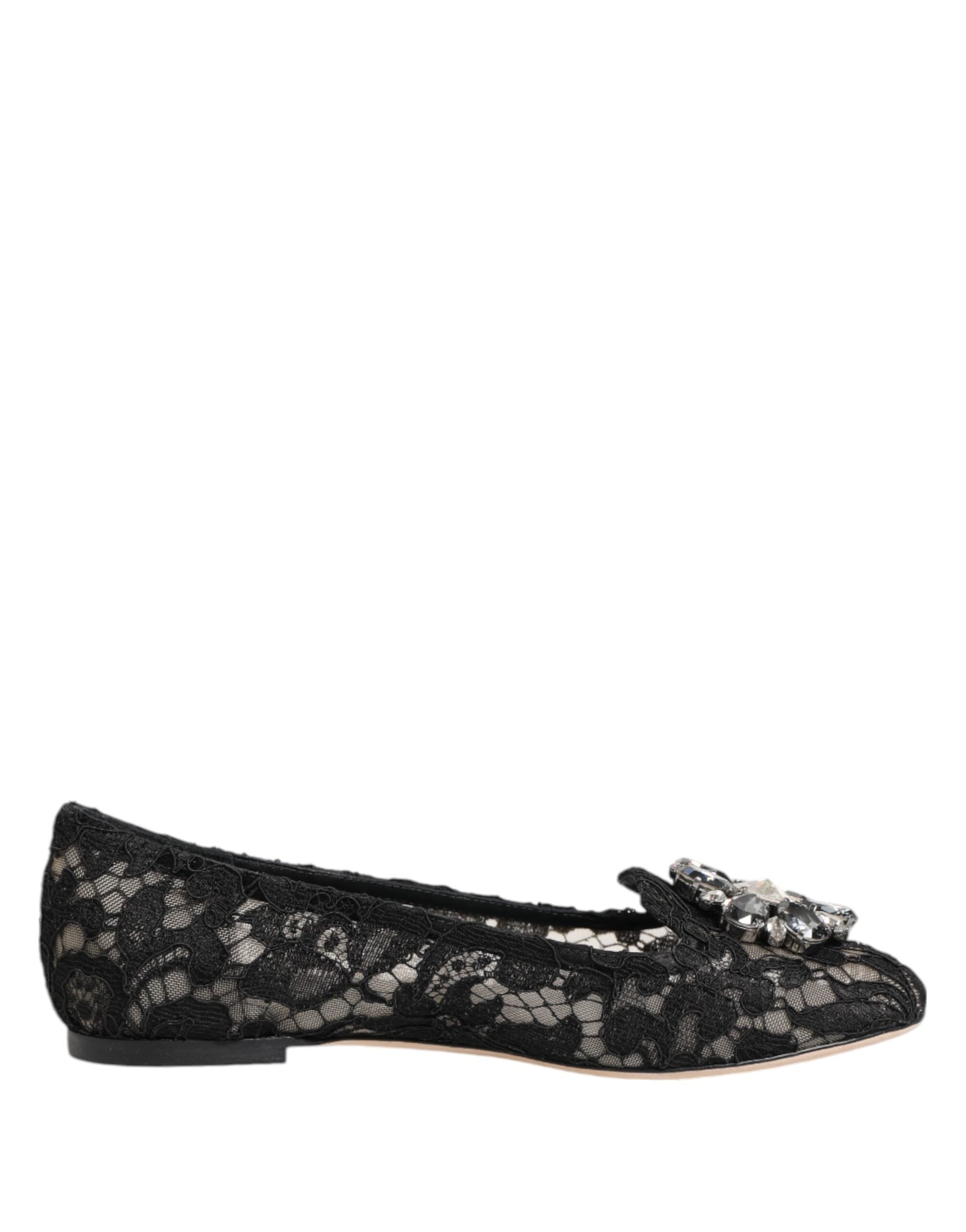 Dolce & Gabbana Dolce & Gabbana Black Taormina Lace Crystals Flats Women's Shoes