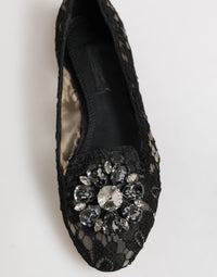 Dolce & Gabbana Dolce & Gabbana Black Taormina Lace Crystals Flats Women's Shoes