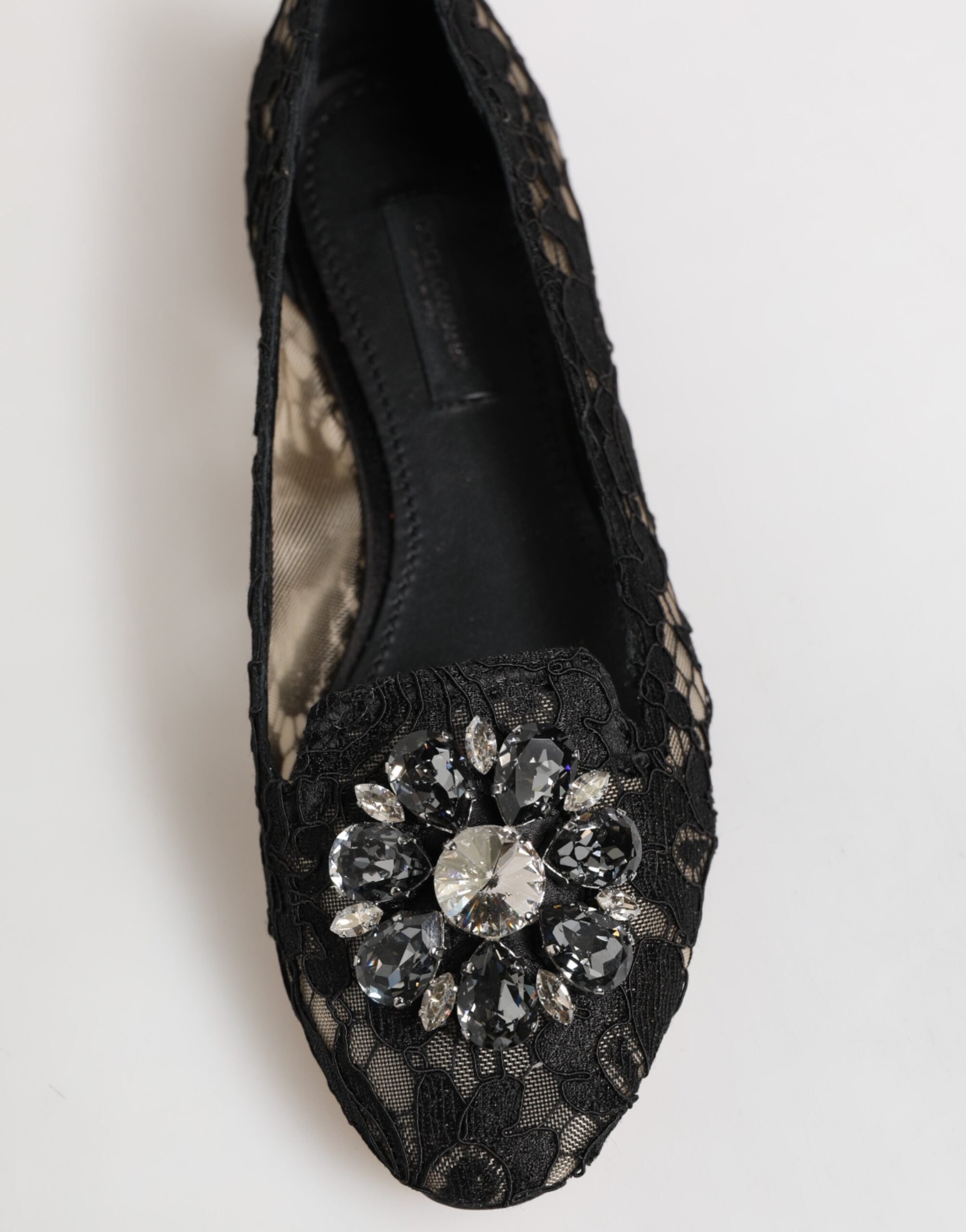 Dolce & Gabbana Dolce & Gabbana Black Taormina Lace Crystals Flats Women's Shoes
