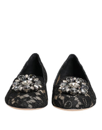 Dolce & Gabbana Dolce & Gabbana Black Taormina Lace Crystals Flats Women's Shoes
