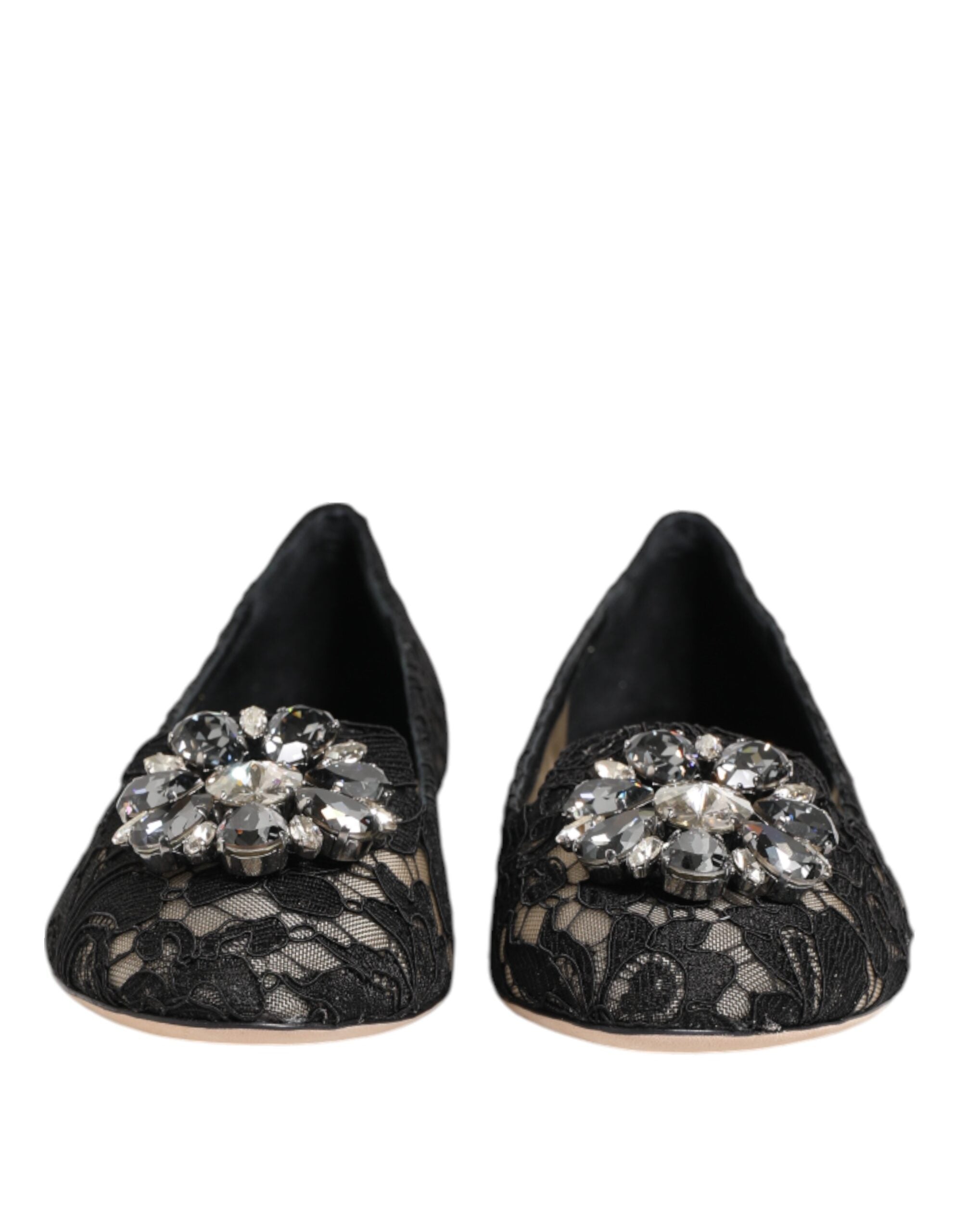 Dolce & Gabbana Dolce & Gabbana Black Taormina Lace Crystals Flats Women's Shoes