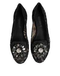 Dolce & Gabbana Dolce & Gabbana Black Taormina Lace Crystals Flats Women's Shoes