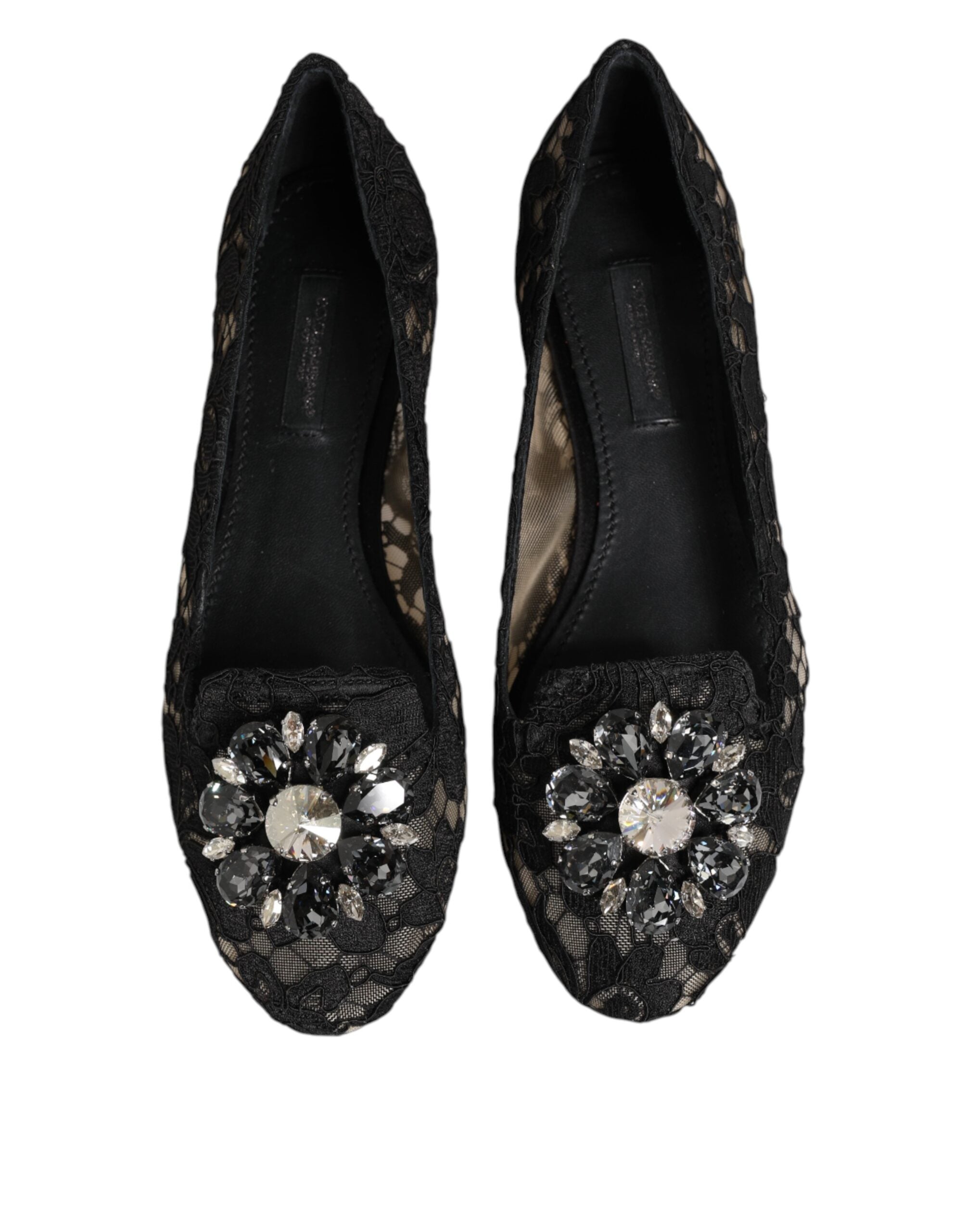 Dolce & Gabbana Dolce & Gabbana Black Taormina Lace Crystals Flats Women's Shoes