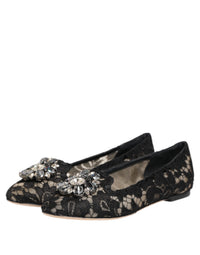 Dolce & Gabbana Dolce & Gabbana Black Taormina Lace Crystals Flats Women's Shoes
