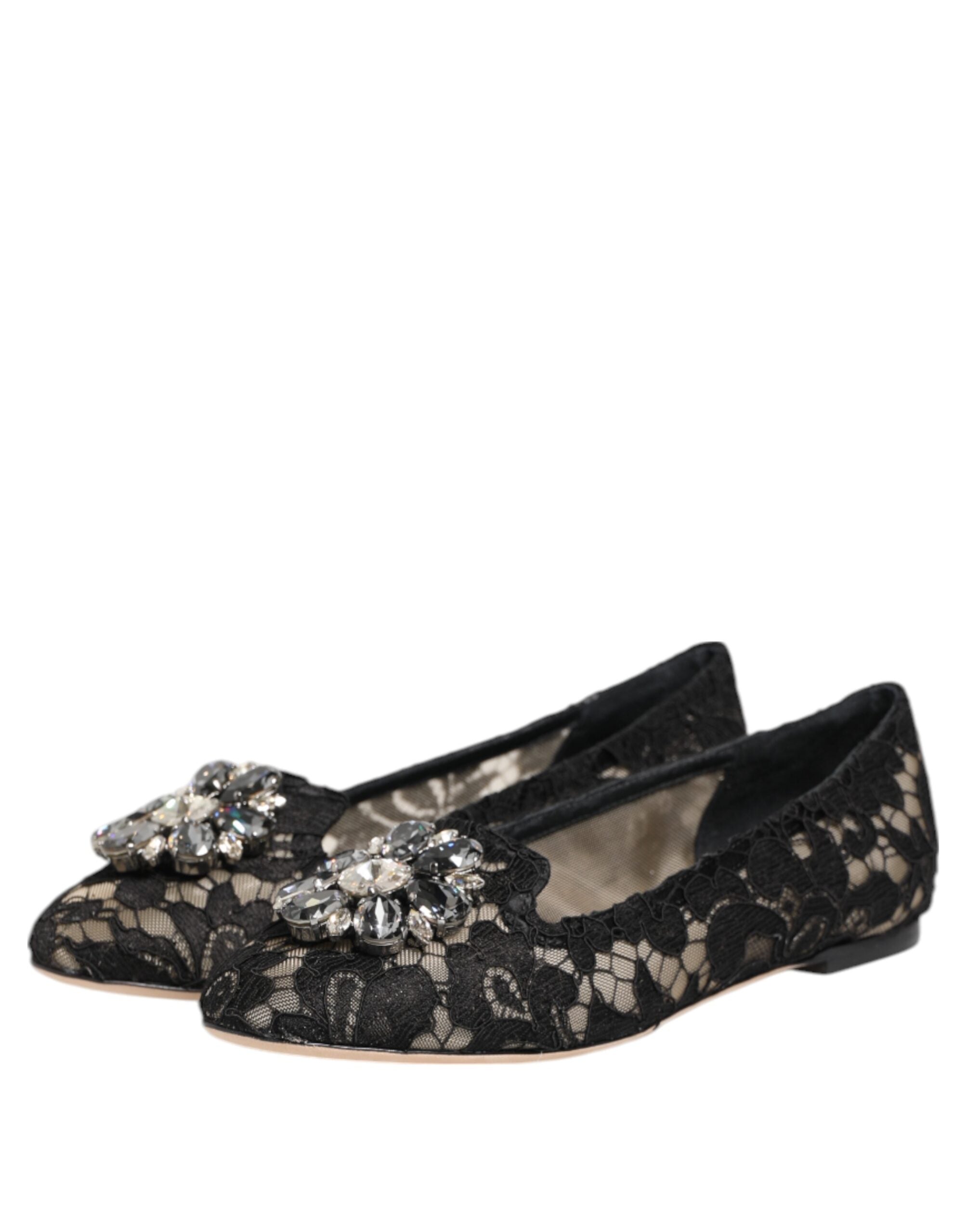 Dolce & Gabbana Dolce & Gabbana Black Taormina Lace Crystals Flats Women's Shoes