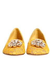 Dolce & Gabbana Dolce & Gabbana Yellow Taormina Lace Crystals Flats Women's Shoes