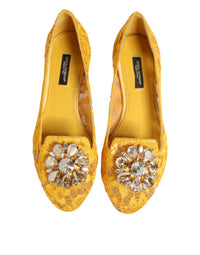 Dolce & Gabbana Dolce & Gabbana Yellow Taormina Lace Crystals Flats Women's Shoes