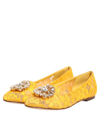 Dolce & Gabbana Dolce & Gabbana Yellow Taormina Lace Crystals Flats Women's Shoes