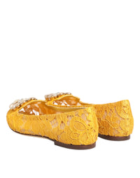 Dolce & Gabbana Dolce & Gabbana Yellow Taormina Lace Crystals Flats Women's Shoes