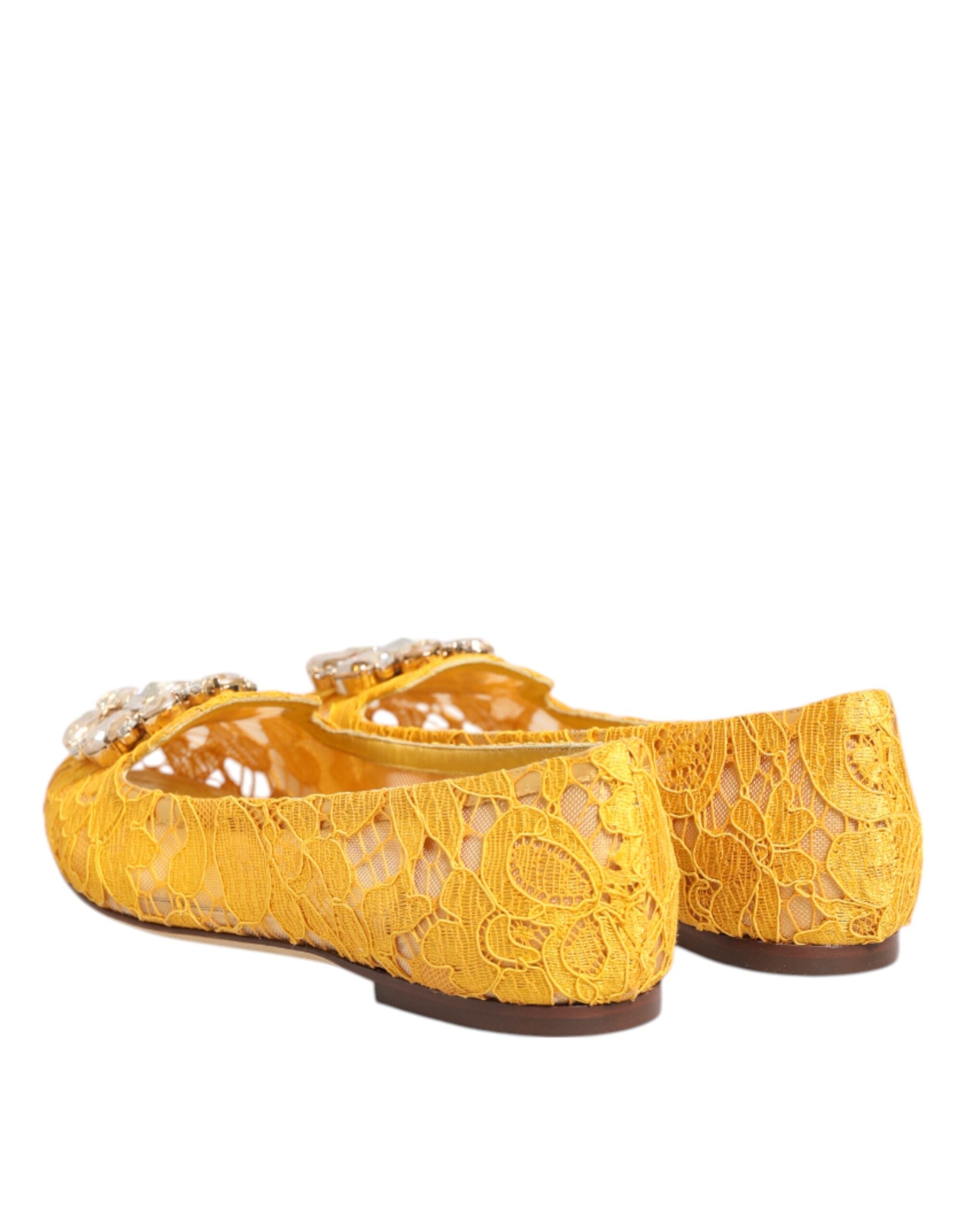 Dolce & Gabbana Dolce & Gabbana Yellow Taormina Lace Crystals Flats Women's Shoes