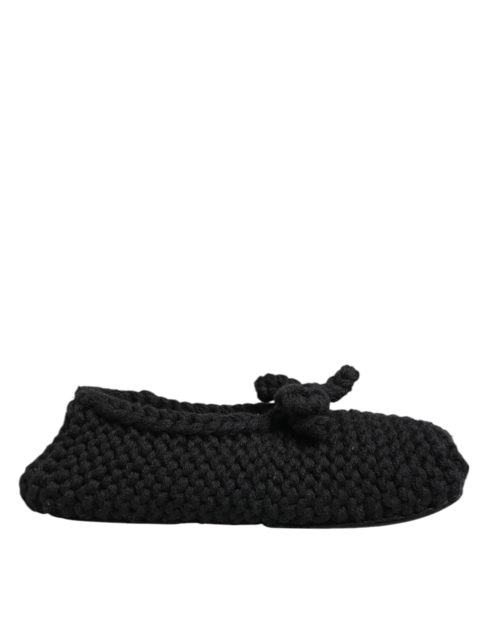 Dolce & Gabbana Dolce & Gabbana Black Wool Knit Slip On Ballerina Flats Women's Shoes