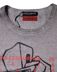 Dolce & Gabbana Gray Graphic Print Cotton Crew Neck Men's T-shirt